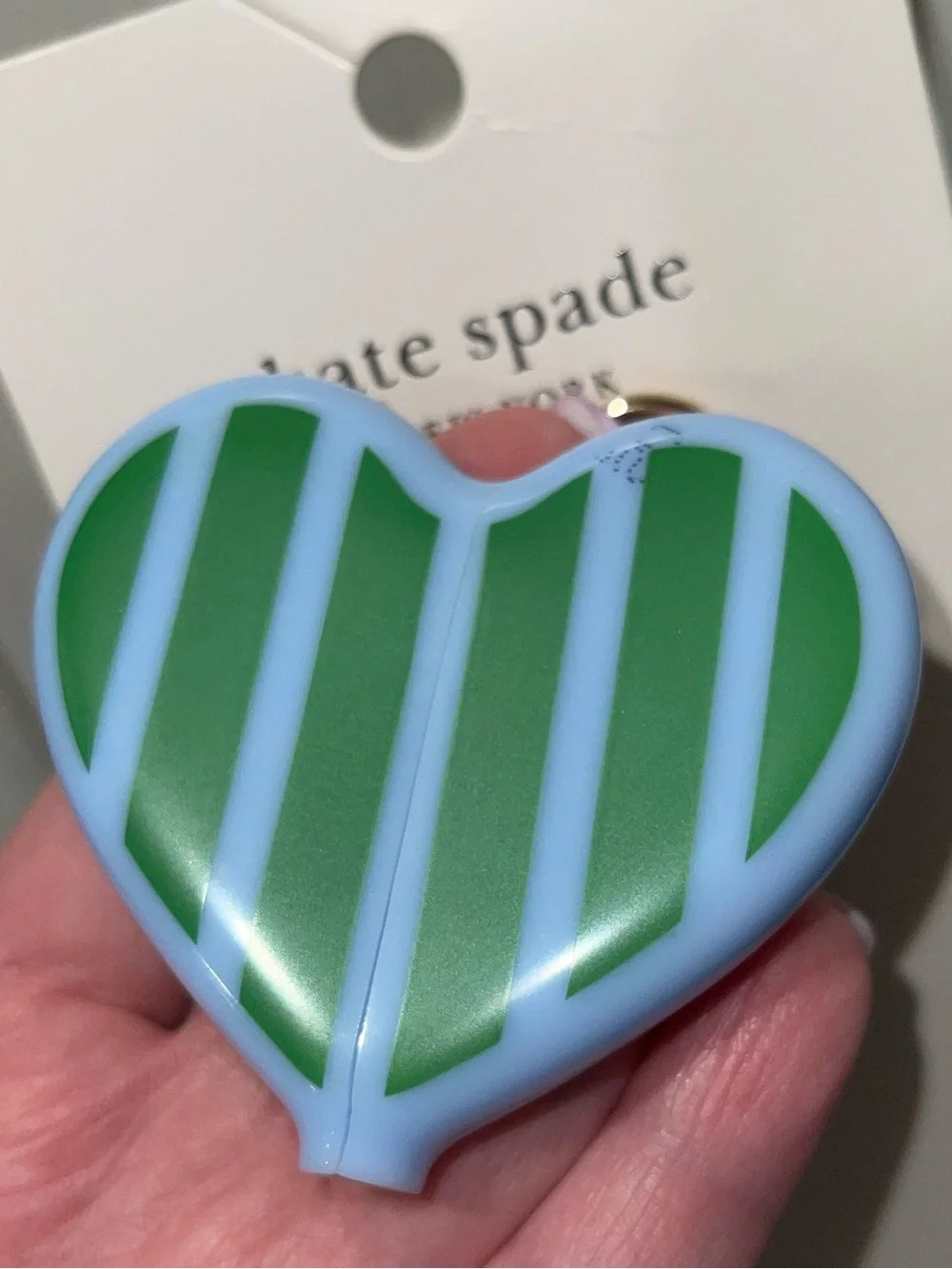 Silicone Heart Coin Pouch Keychain in Light Blue with Green Stripes NWT see pics